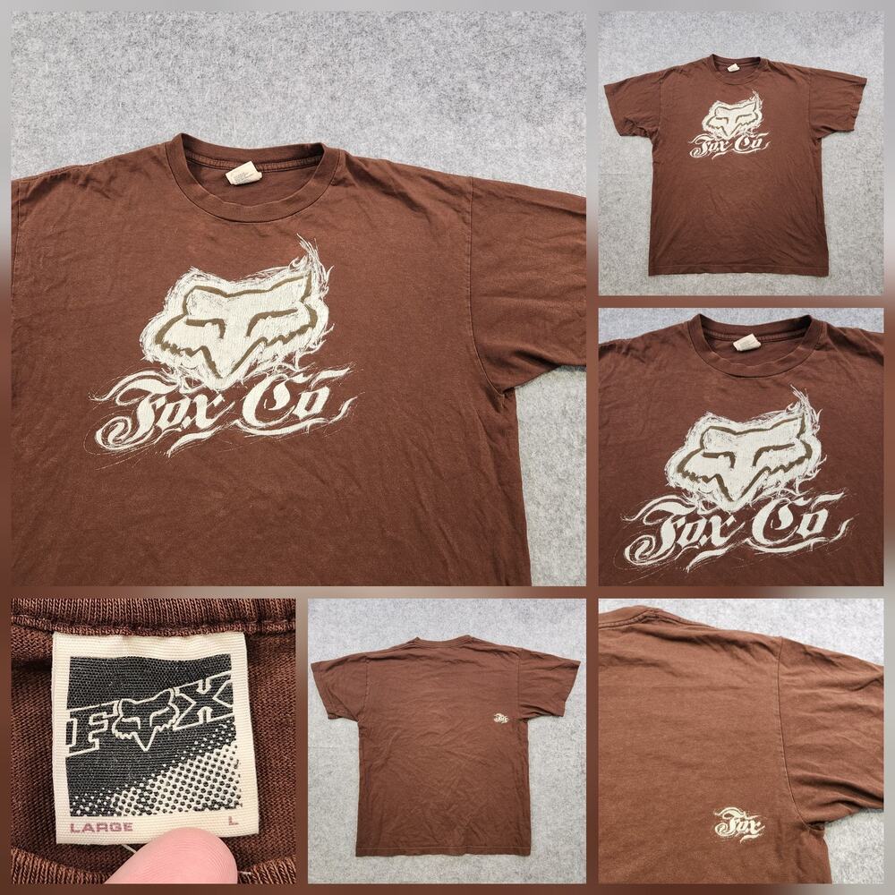VTG Y2K Fox Racing T Shirt Mens L Large Brown Tee Moto BMX‎ Graphic 2000s